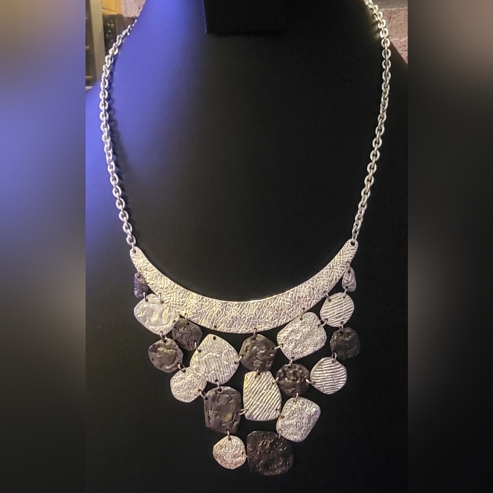 Vintage Silvertone Necklace with Textured Charms